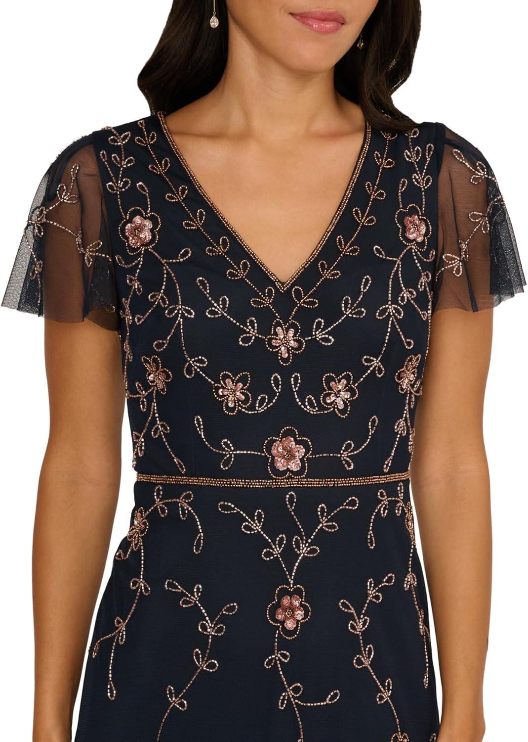 imageAdrianna Papell Short Sleeve Floral Beaded Mermaid Gown