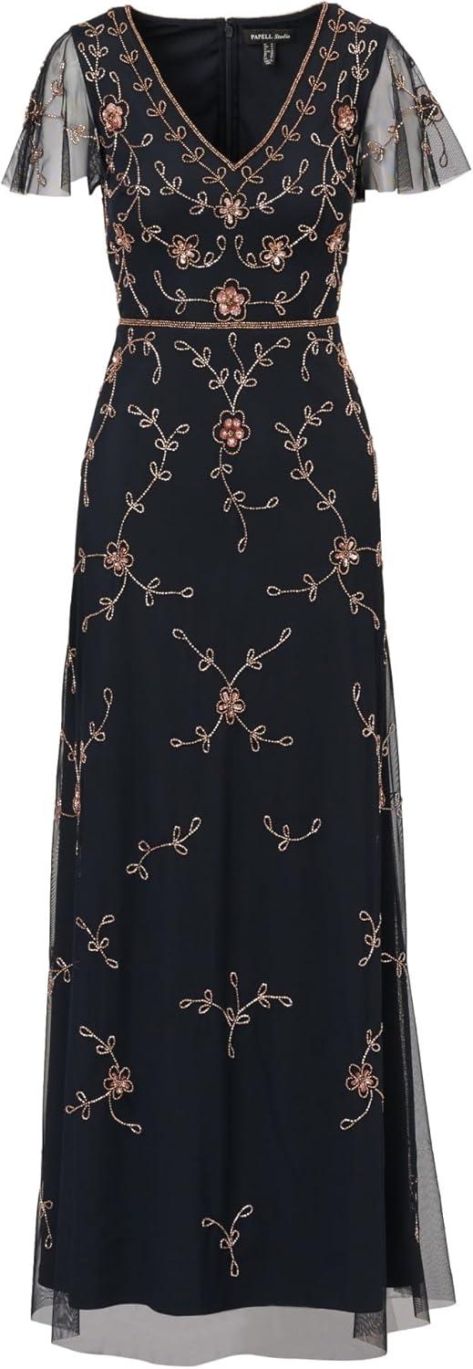 imageAdrianna Papell Short Sleeve Floral Beaded Mermaid Gown