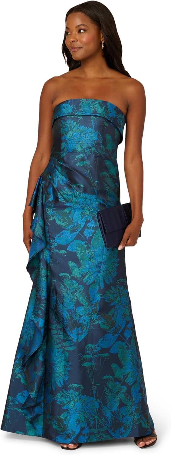 imageAdrianna Papell Strapless Draped Floral Jacquard Gown