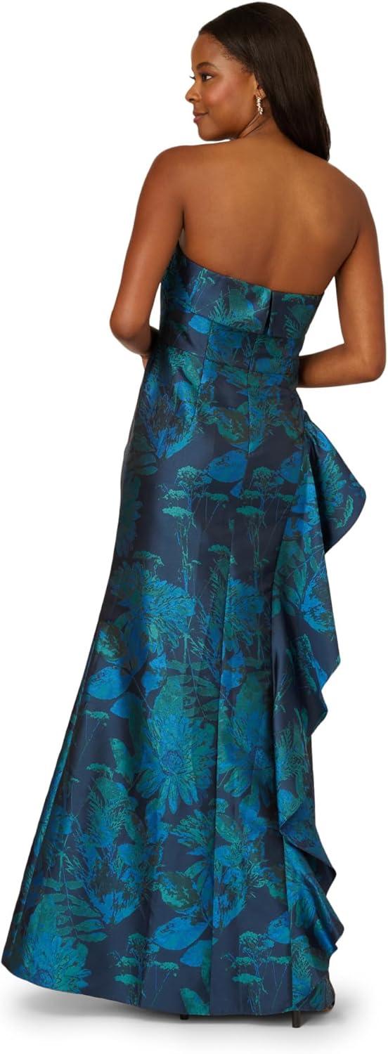 imageAdrianna Papell Strapless Draped Floral Jacquard Gown