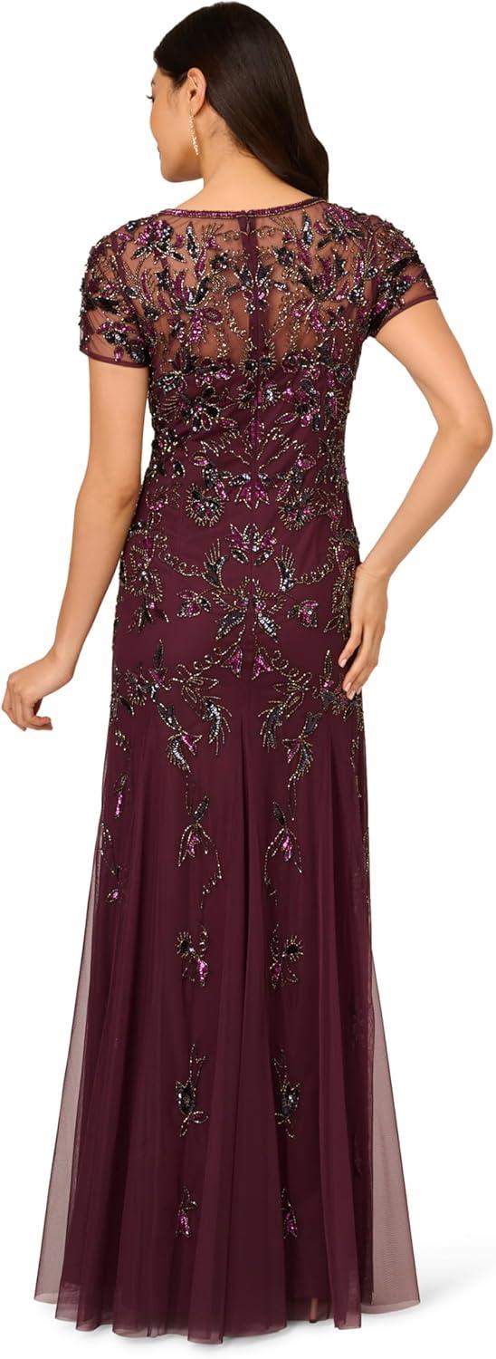 imageAdrianna Papell Womens Beaded Godet Long DressDeep Amethyst