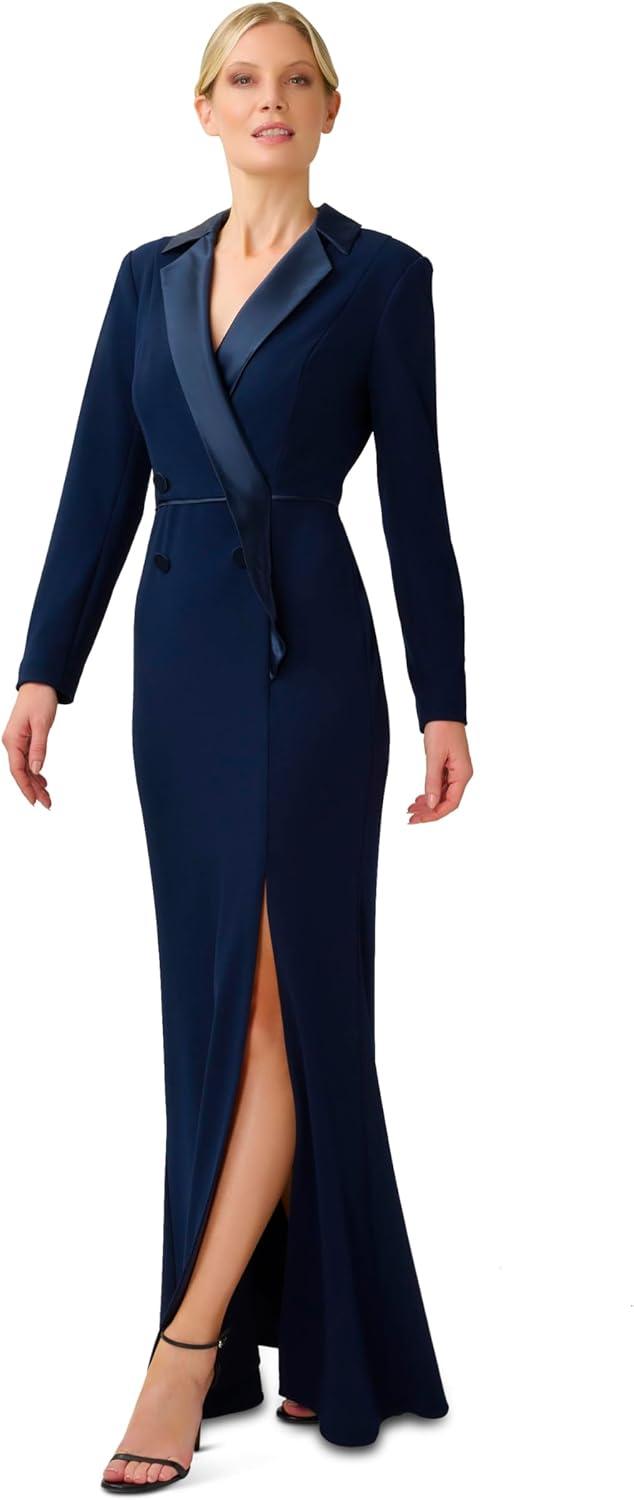 imageAdrianna Papell Womens Crepe Tuxedo GownMidnight
