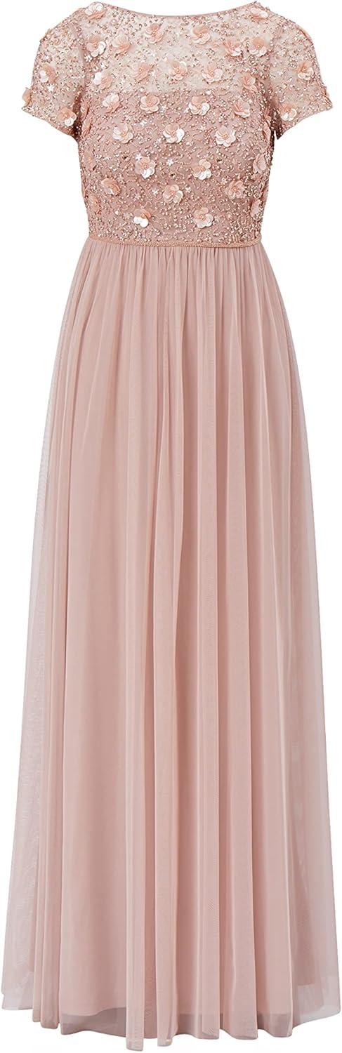 imageAdrianna Papell Womens Floral Beaded Top with TulleSteel Rose