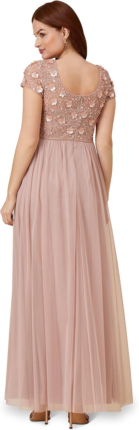 imageAdrianna Papell Womens Floral Beaded Top with TulleSteel Rose