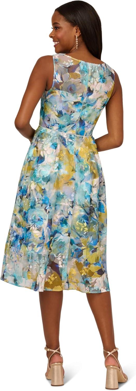 imageAdrianna Papell Womens Floral Printed Veiled DressBlueIvory Multi