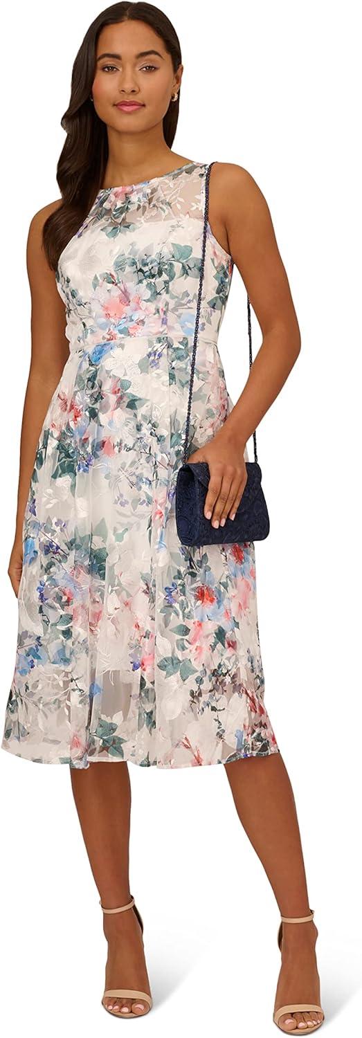 imageAdrianna Papell Womens Floral Printed Veiled DressIvory Multi