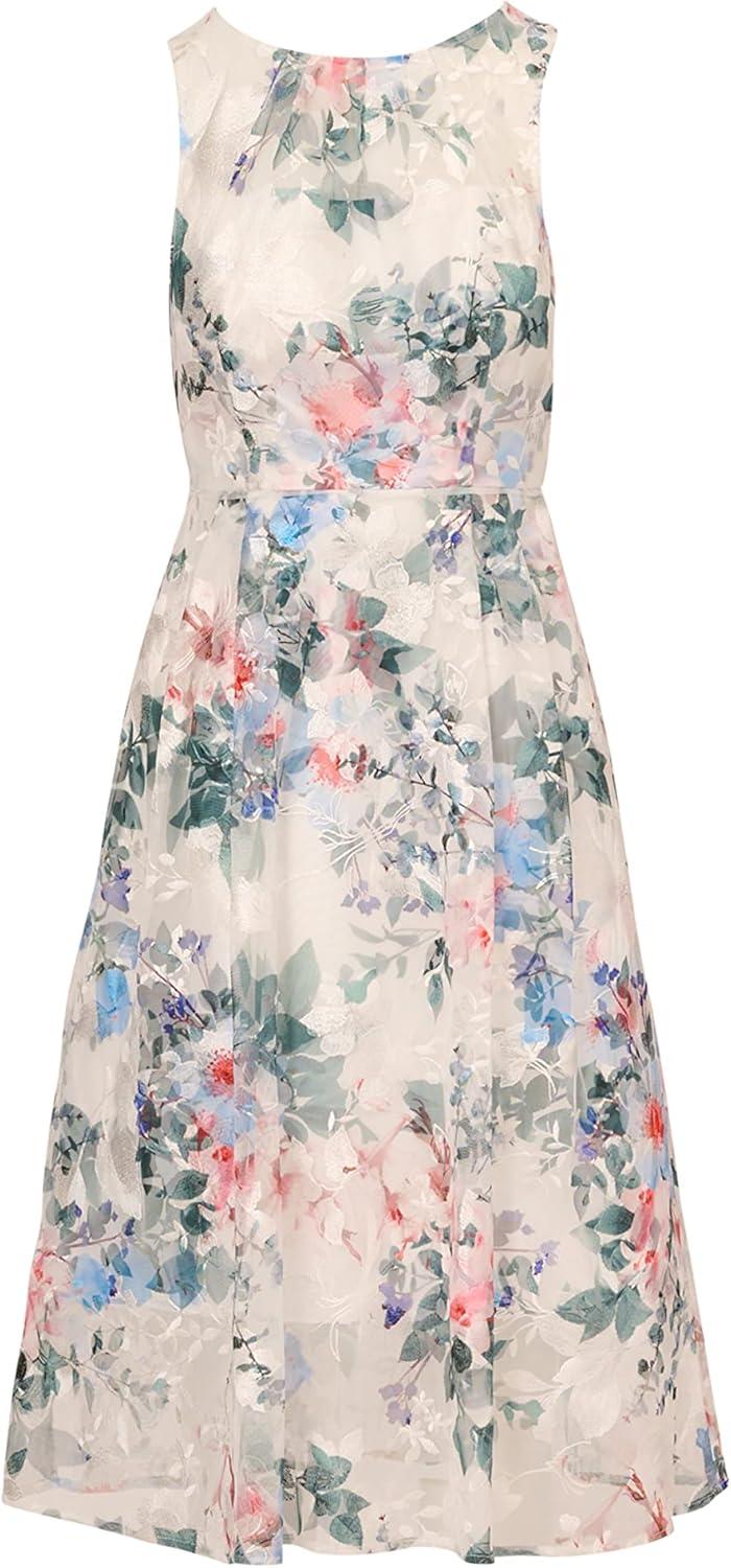 imageAdrianna Papell Womens Floral Printed Veiled DressIvory Multi