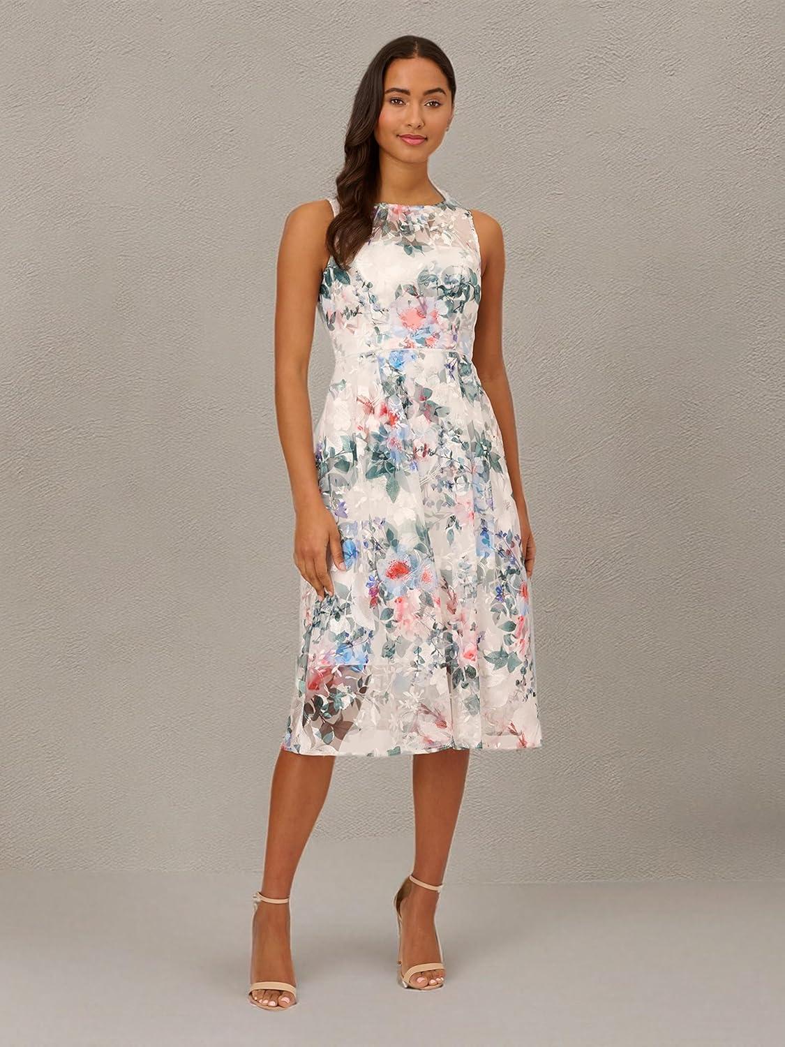 imageAdrianna Papell Womens Floral Printed Veiled DressIvory Multi