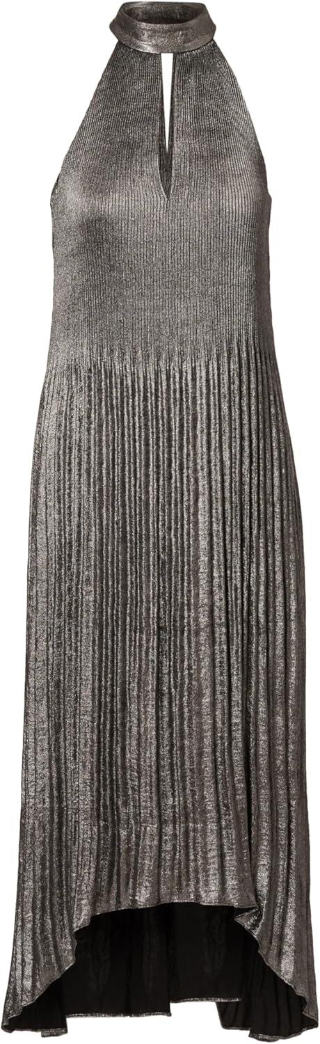 imageAdrianna Papell Womens Pleated Metallic Ankle DressGunmetalBlack