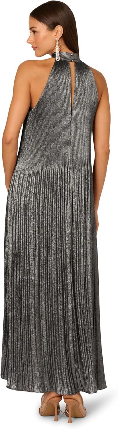 imageAdrianna Papell Womens Pleated Metallic Ankle DressGunmetalBlack