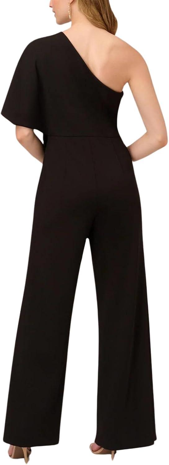 imageAdrianna Papell Womens PlusSize One Shoulder Crepe Melania Jumpsuit PlusIvory
