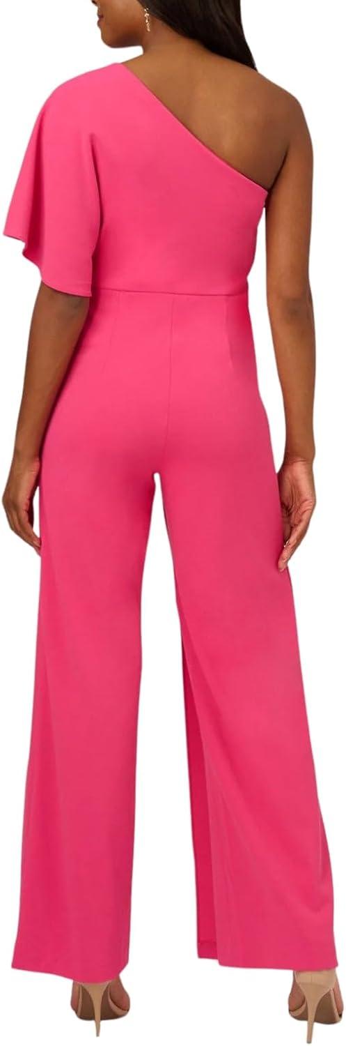 imageAdrianna Papell Womens PlusSize One Shoulder Crepe Melania Jumpsuit PlusIvory