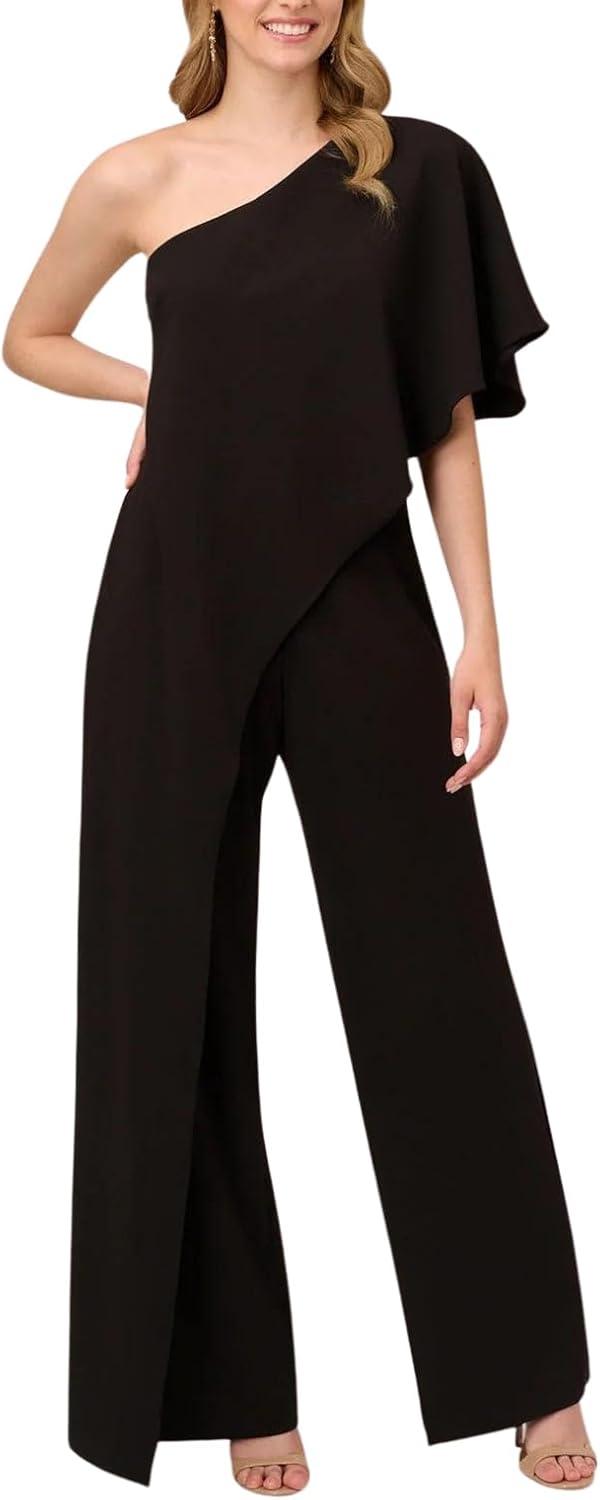 imageAdrianna Papell Womens PlusSize One Shoulder Crepe Melania Jumpsuit PlusIvory