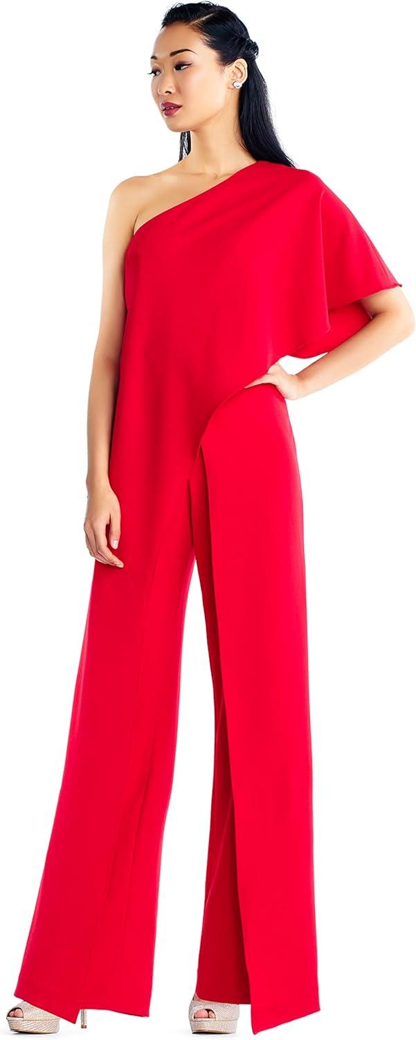 imageAdrianna Papell Womens PlusSize One Shoulder Crepe Melania Jumpsuit PlusRed