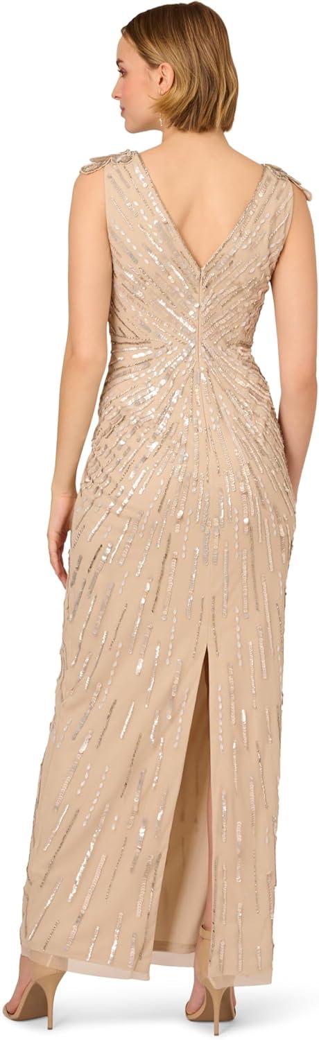 imageAdrianna Papell Womens Sleeveless Bead Long DressBiscotti