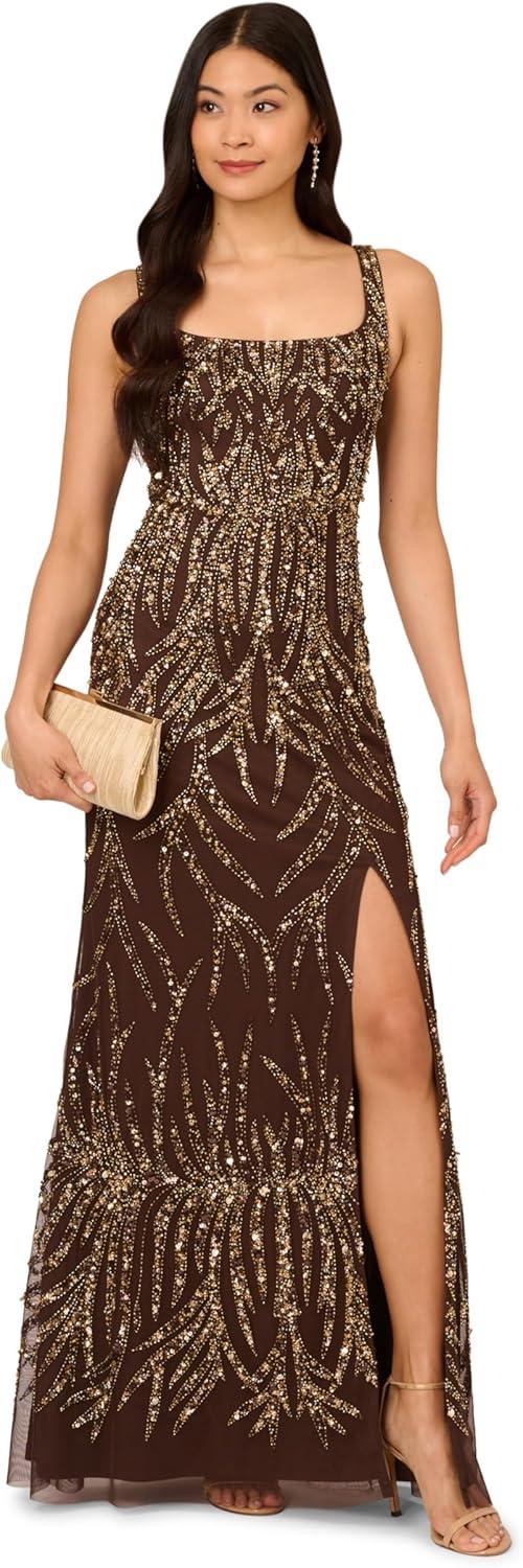 imageAdrianna Papell Womens Sleeveless Bead Long DressChocolate