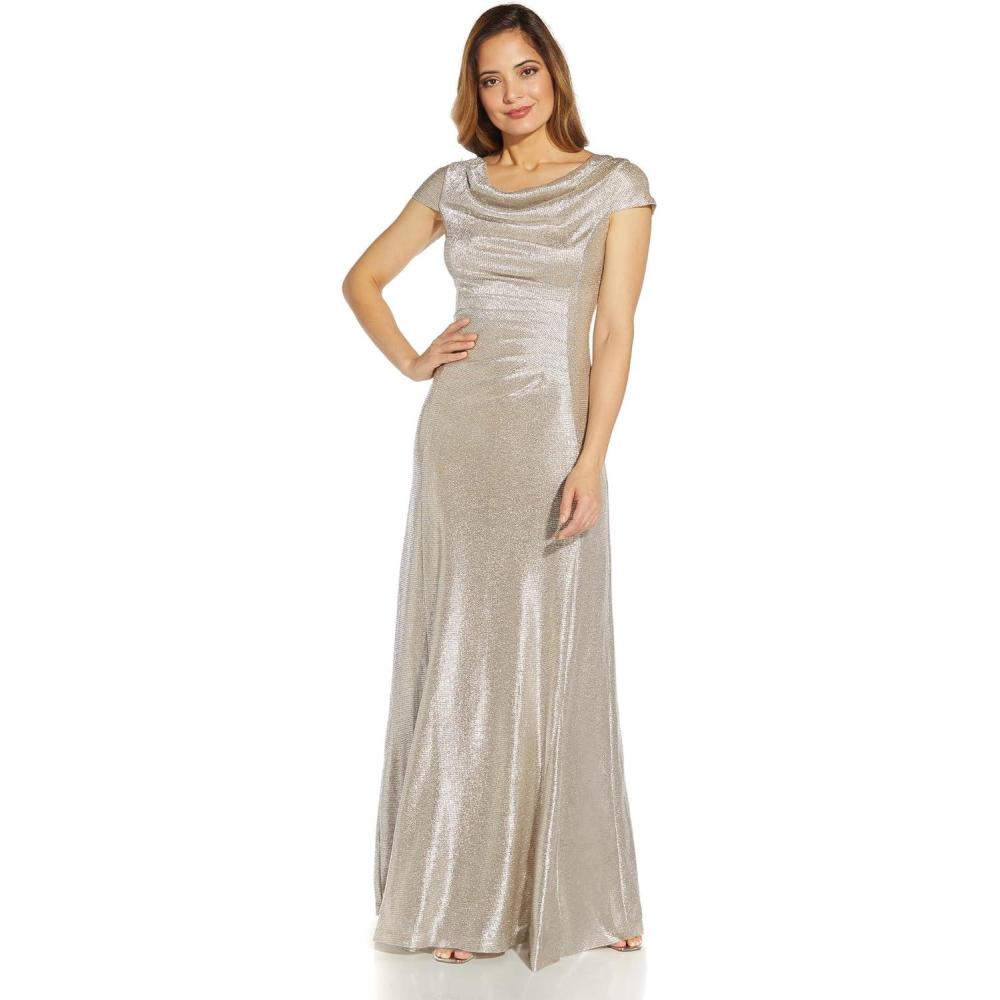 imageAdrianna Papell Womens Metallic Knit GownAlabaster