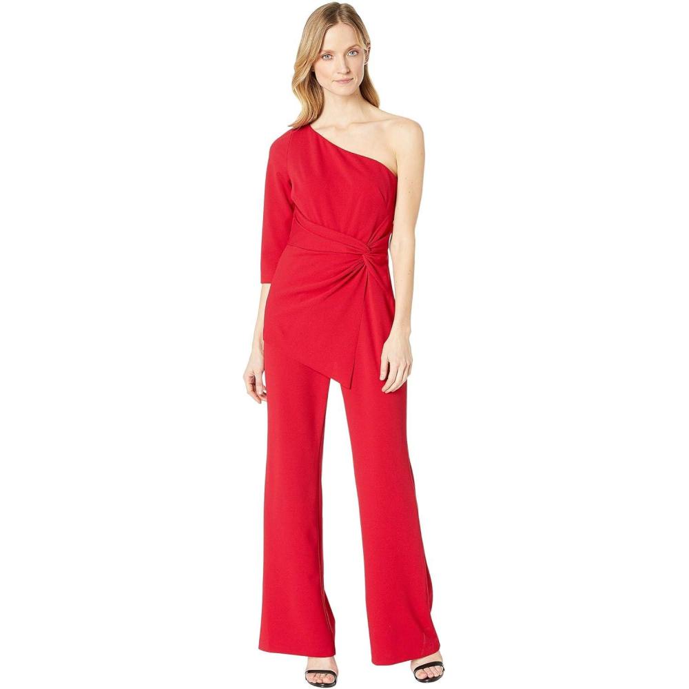imageAdrianna Papell Womens PlusSize One Shoulder Crepe Melania Jumpsuit PlusDark Cherry