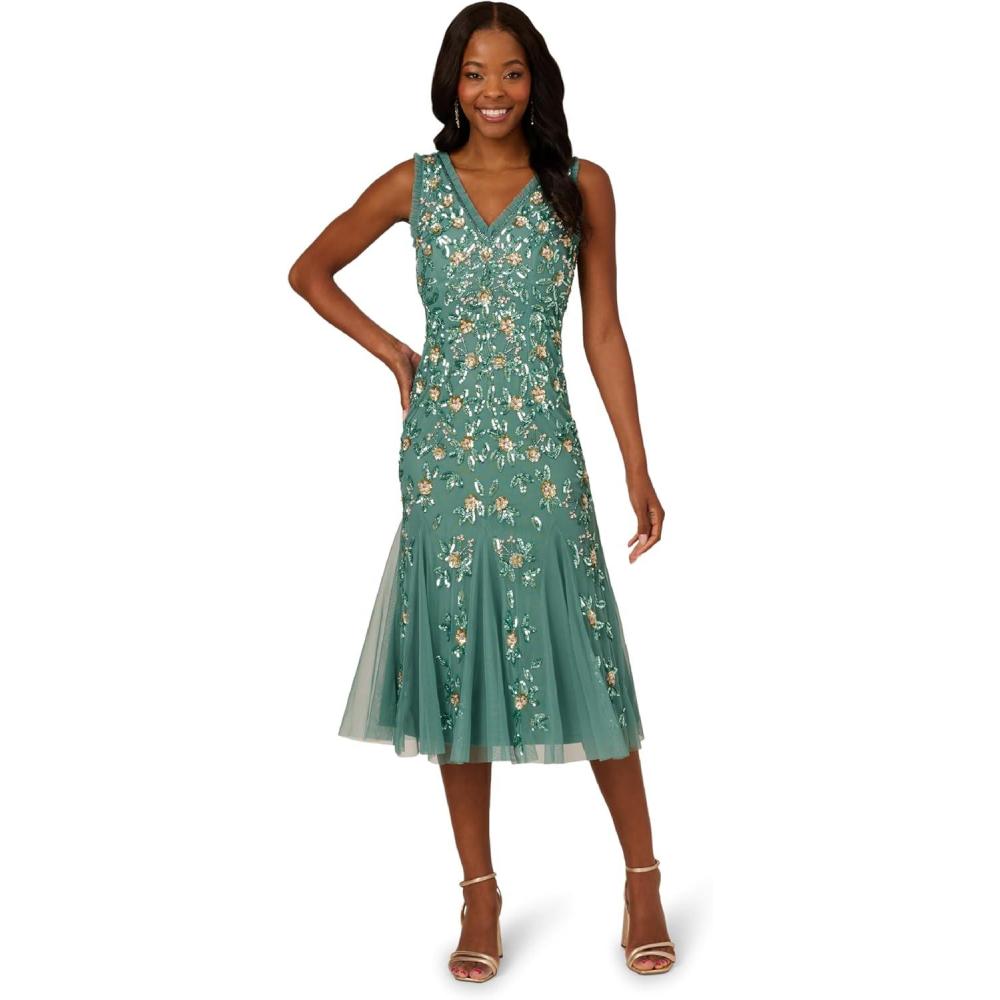 imageAdrianna Papell Womens Ruffle Bead DressGreen Slate