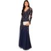 imageAdrianna Papell Womens Beaded Mesh Velvet Long DressLight Navy