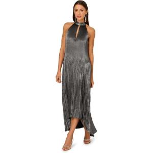 imageAdrianna Papell Womens Pleated Metallic Ankle DressGunmetalBlack