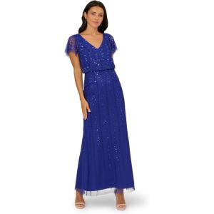 imageAdrianna Papell Bead Blouson Long Dress Rose GoldDark Blue Violet