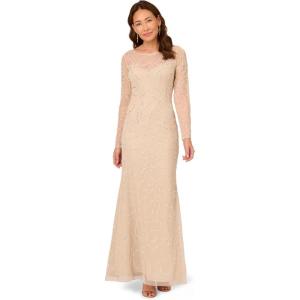 image:imageAdrianna Papell Womens Beaded Long Sleeve GownBiscotti