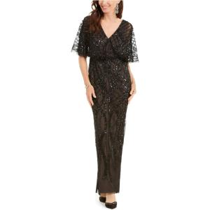 image:imageAdrianna Papell Womens Beaded Column GownBlack Nude
