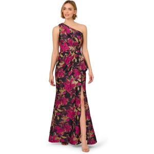 image:imageAdrianna Papell Womens One Shoulder Jacquard DressNavyPink
