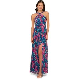 image:imageAdrianna Papell Womens Printed Chiffon Halter GownNavyMulti