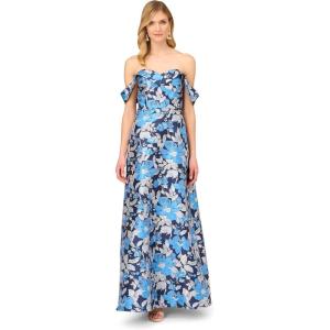 image:imageAidan Mattox Womens Off The Shoulder Jacquard GownBlue Multi