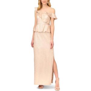 image:imageAidan Mattox by Adrianna Papell Womens Lame Column Gown with RufflesTaupe