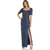 image:imageAdrianna Papell Womens Draped Metallic Jacquard GownDeep Ocean