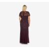 image:imageAdrianna Papell Womens Plus Size ShortSleeve Floral Beaded Godet Gown Night Plum