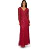 image:imageAdrianna Papell Womens Long Sleeve Bead Long DressCranberry