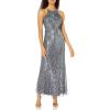 image:imageAidan Mattox Womens Beaded Gown with Train and Spaghetti StrapsGunmetal