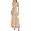 image:imageAidan Mattox by Adrianna Papell Womens Beaded One Shoulder Gown Light Gold
