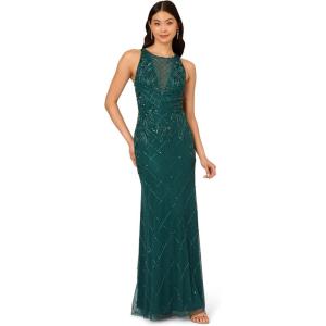 image:imageAdrianna Papell Womens Bead Halter Long DressGem Green