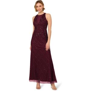 image:imageAdrianna Papell Womens Bead Halter Long DressNight Plum