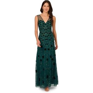 image:imageAdrianna Papell Womens Beaded Mesh Illusion DressGem Green