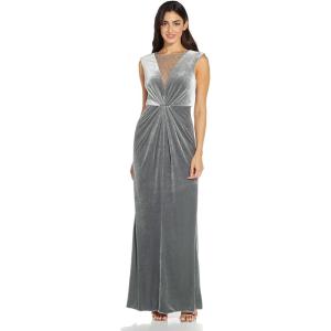 image:imageAdrianna Papell Womens Beaded Velvet Mermaid GownSpecial Occasion DressSilver