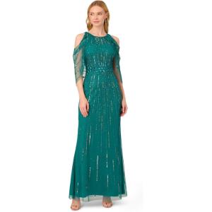 image:imageAdrianna Papell Womens Cold Shoulder Bead GownVivid Emerald