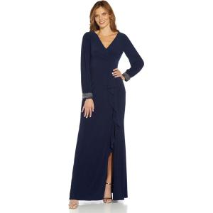 image:imageAdrianna Papell Womens Draped Jersey Beaded GownMidnight