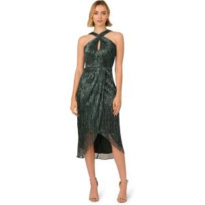 image:imageAdrianna Papell Womens Halter Crinkle Metallic DressGreen Pine
