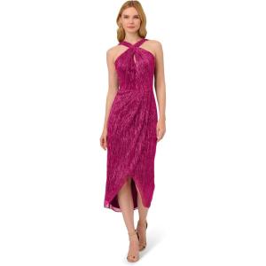 image:imageAdrianna Papell Womens Halter Crinkle Metallic DressMagenta