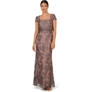 image:imageAdrianna Papell Womens Metallic Embroidered GownNight Shade
