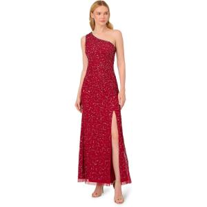 image:imageAdrianna Papell Womens One Shoulder Beaded DressCranberry