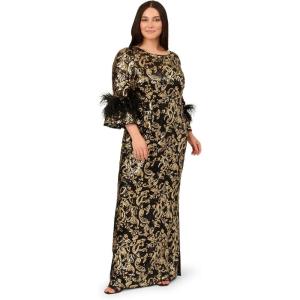image:imageAdrianna Papell Womens Sequin Embroidered GownBlackGold