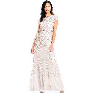 image:imageAdrianna Papell Womens Short Sleeve Blouson Beaded GownBlushGold