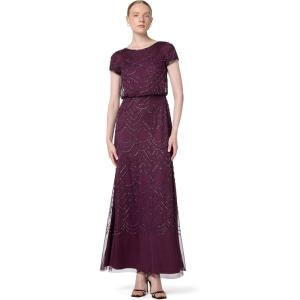 image:imageAdrianna Papell Womens Short Sleeve Blouson Beaded GownCassis